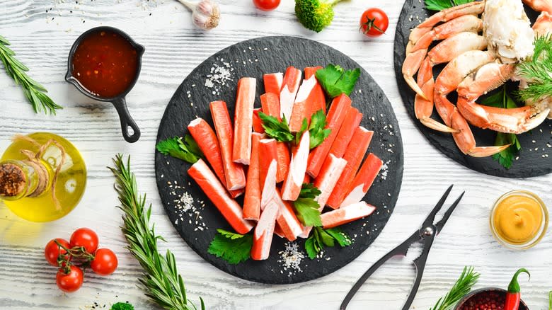 Crab sticks on plate