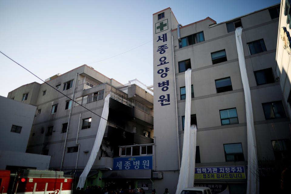 <p>A hospital is seen after a fire in Miryang, South Korea, Jan. 26, 2018. (Photo: Kim Hong-ji/Reuters) </p>