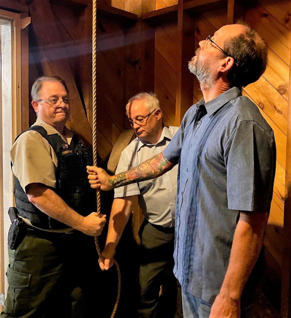 Among those ringing the bell at the York County Court House on Monday to mark the events of Sept. 11, 2001, were veterans Dennis Chagnon, who served in the USAF National Guard, David Francoeur who served in the US Army National Guard, and Chance Giannelli, who served in the US Army.
