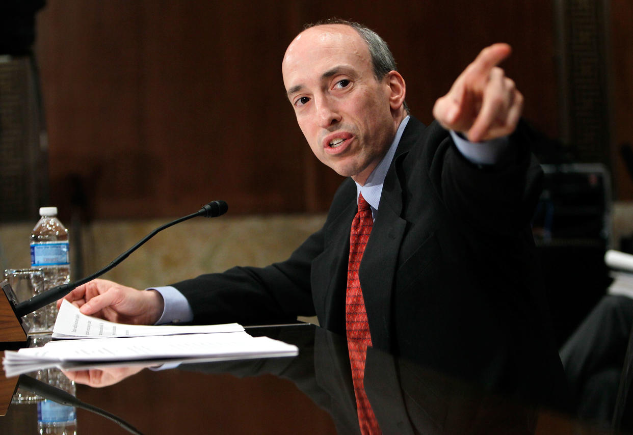 WASHINGTON - APRIL 28: Commodity Futures Trading Commission (CFTC) Gary Gensler testifies during a hearing before the Financial Services and General Government Subcommittee of Senate Appropriations Committee April 28, 2010 on Capitol Hill in Washington, DC. The hearing was to examine the FY2011 budget estimates for CFTC. (Photo by Alex Wong/Getty Images)