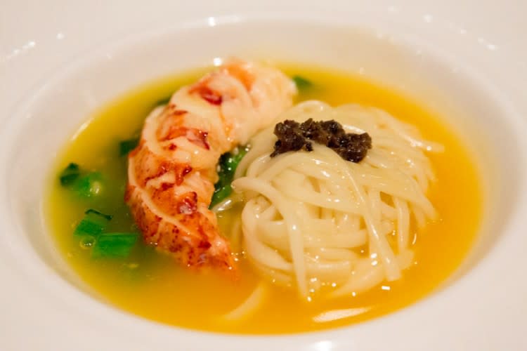 Stewed Inaniwa Udon with Lobster and Truffles Sauce in Supreme stock