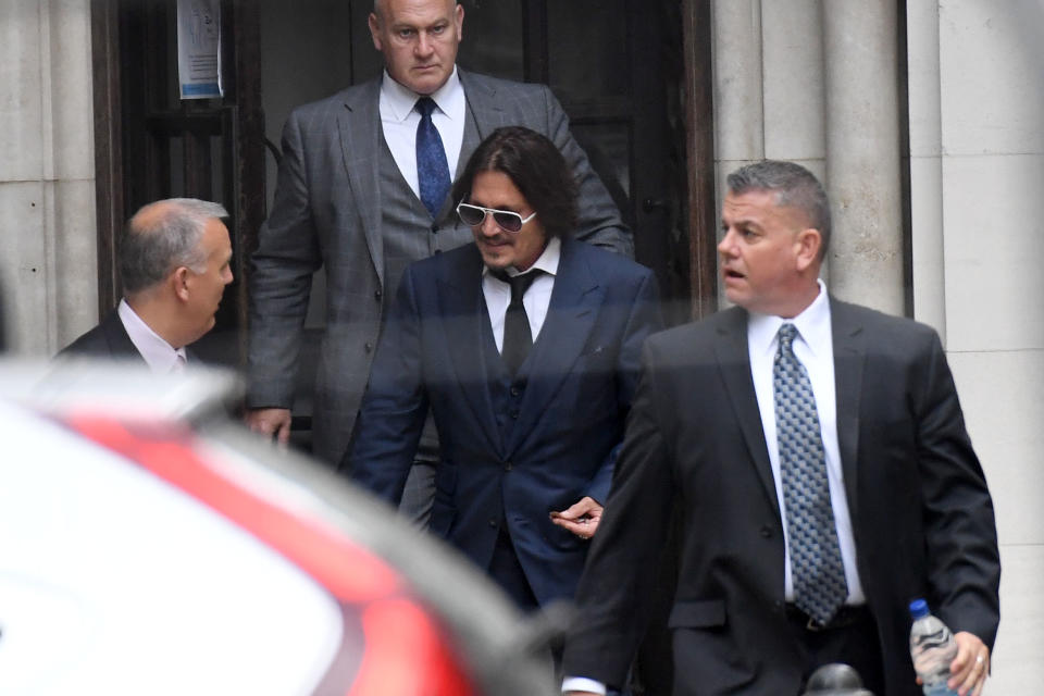 Johnny Depp leaves The Royal Courts of Justice, on the Strand on July 7, 2020 in London, England. Hollywood actor Johnny Depp is taking News Group Newspapers, publishers of The Sun, to court over allegations that he was violent towards his ex-wife, Amber Heard, 34.