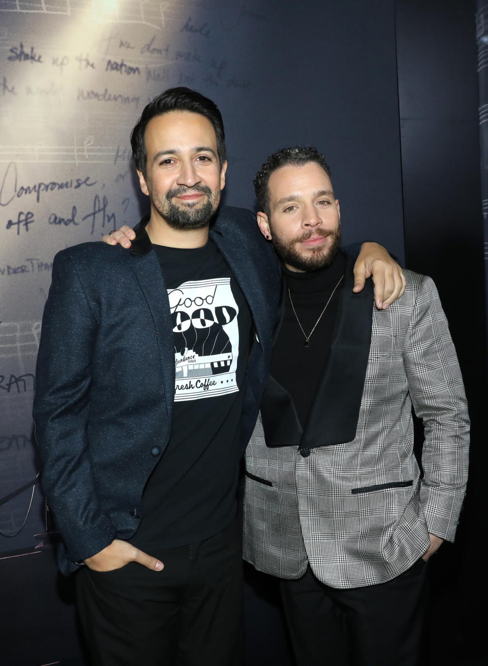 Lin-Manuel Miranda and Robin de JesÃºs attend Netflix's 