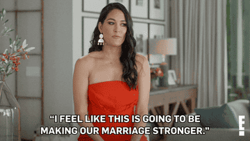 Brie Bella saying in a serious way, "I feel like this is going to be making our marriage stronger."