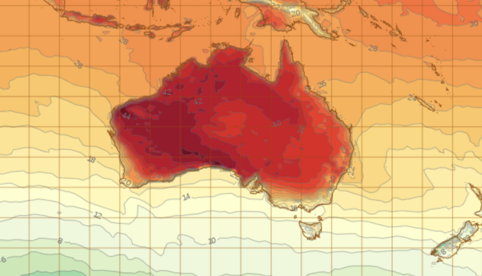 A weather map showing most of the country will experience above 30-degree temperatures on Tuesday.