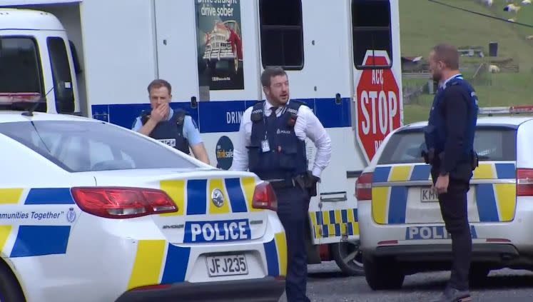 Officers at the home where the suspected shooting took place. Source: 1News