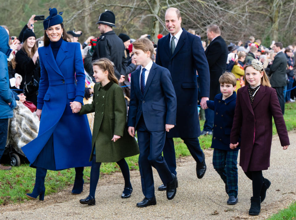 <em>Kate Middleton at her last official public appearance on Christmas morning with Princess Charlotte, Prince George, Prince William, Prince Louis and Mia Tindall</em><p>Samir Hussein/WireImage</p>