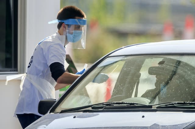 Samples are taken at a coronavirus testing facility in Temple Green Park and Ride, Leeds