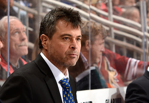 GLENDALE, AZ - JANUARY 07: Head coach Jack Capuano of the New York Islanders looks on from the bench against the Arizona Coyotes at Gila River Arena on January 7, 2017 in Glendale, Arizona. (Photo by Norm Hall/NHLI via Getty Images)