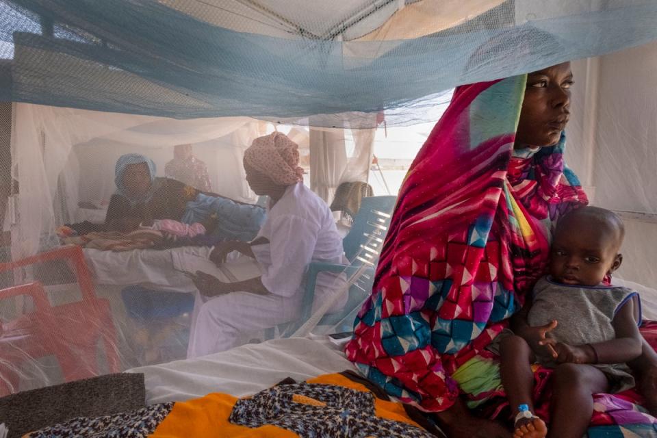 Sudanese children suffering from malnutrition are treated at a Medicins Sans Frontieres clinic in Metche Camp, Chad (AP)