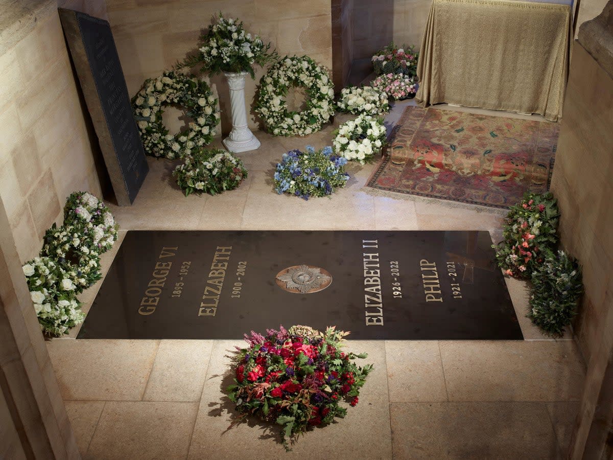 The ledger stone at the King George VI memorial chapel, the Queen’s final resting place (Royal Collection Trust/The Dean and Canons of Windsor )