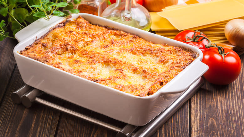 lasagna in a casserole dish