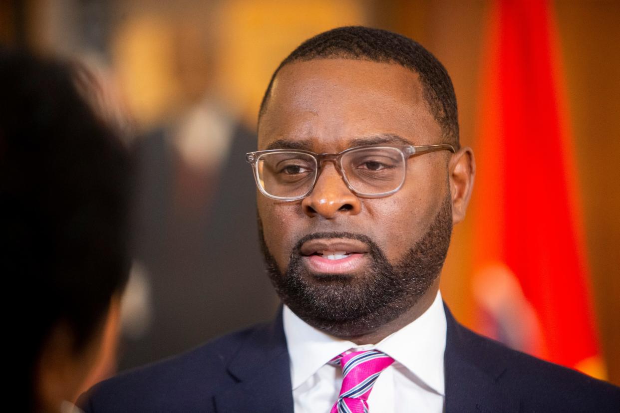 Mayor Paul Young speaks to the media after he held a meeting with city, local and state officials to discuss crime in Memphis at city hall in Memphis, Tenn., on Thursday, January 4, 2024.