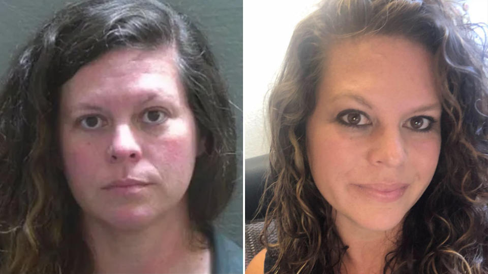 Susan Weddle  in her mugshot (left) and on Facebook (right) is accused of having an affair with a son of her teenage friend