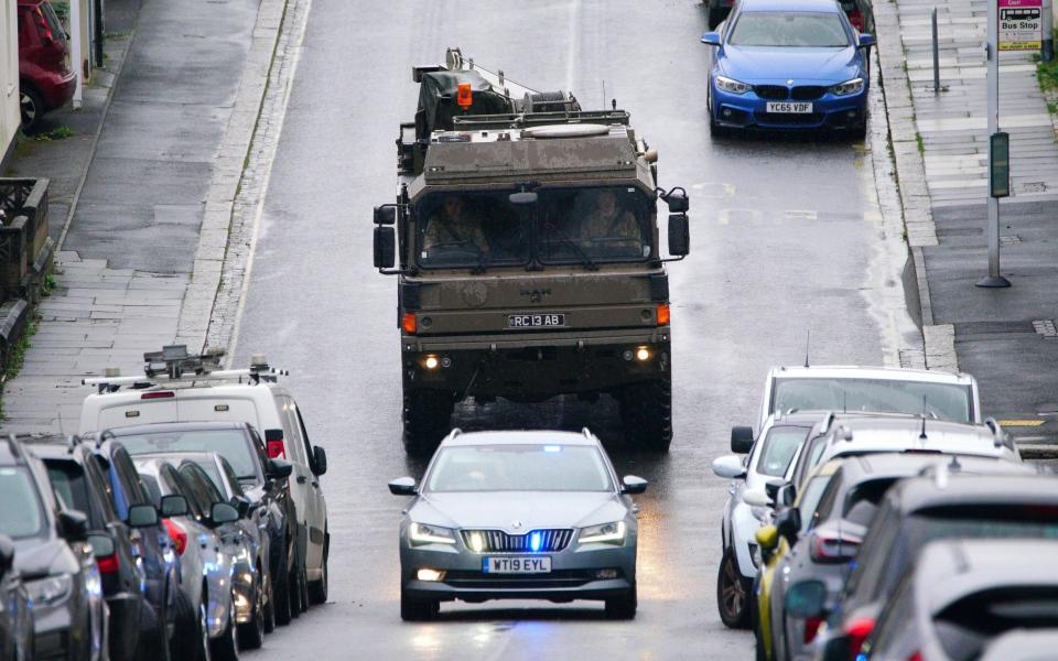 A military vehicle at the scene