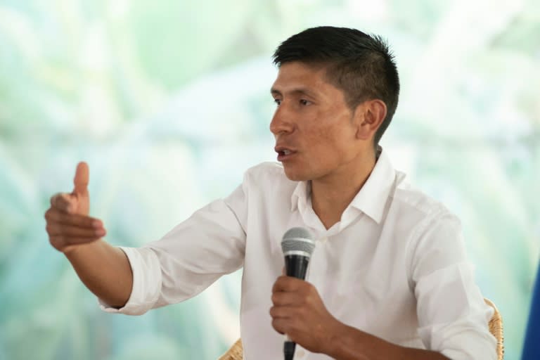 El ciclista colombiano Nairo Quintana, en una rueda de prensa en Bogotá el 23 de abril de 2024 (Alejandro Martínez)