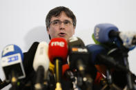 Former Catalan leader Carles Puigdemont attends a news conference in Berlin, Germany, Tuesday, Feb. 12, 2019. (Photo/Markus Schreiber)