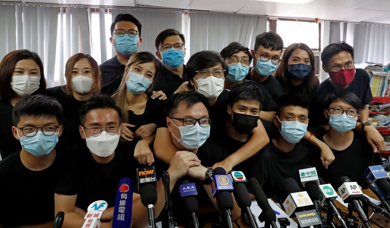 FILE PHOTO: Young Hong Kong democrats from the so-called "resistance" or localists camp attend a news conference after pre-election in Hong Kong