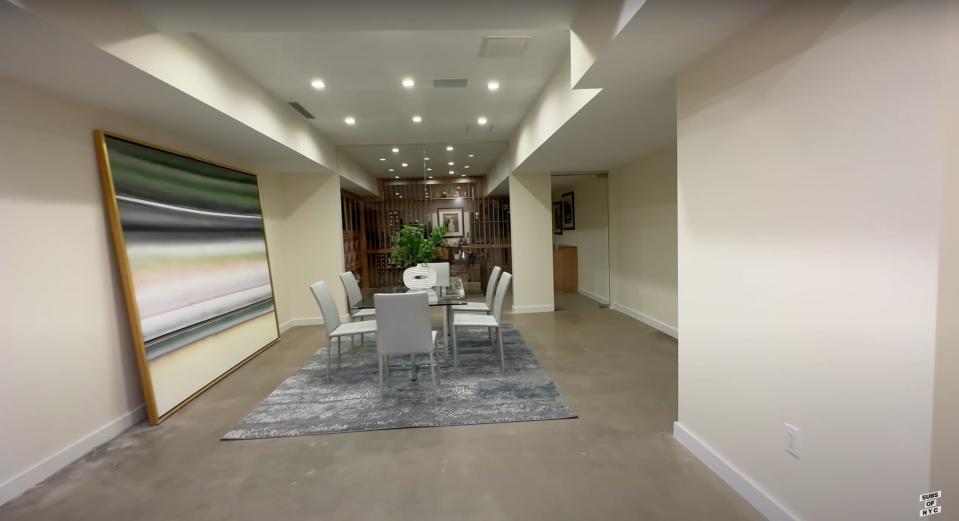 A dining area in the basement of Aaron Rodgers' New Jersey home.