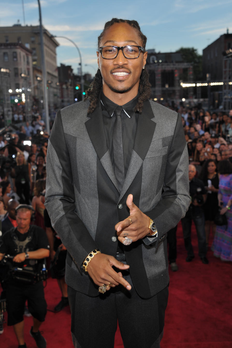 FILE - In this Aug. 25, 2013 file photo provided by MTV, Future arrives at the MTV Video Music Awards at Barclays Center in the Brooklyn borough of New York. Future thinks his new star-laden album "Honest" is a time capsule. "This album isn't even about the hits, it's about the moments," Future said in an interview in March 2014. (AP Photo/MTV, John Shearer, file)