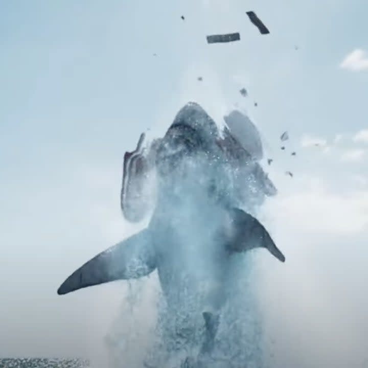 A shark attacks a boat.