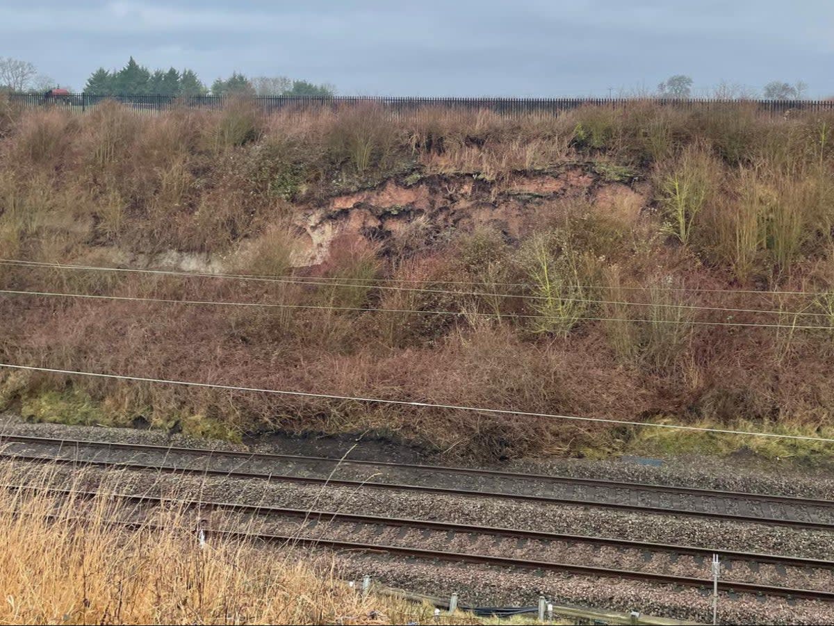 On the slide: landslip blocking the main line between Rugby and Coventry (Network Rail)