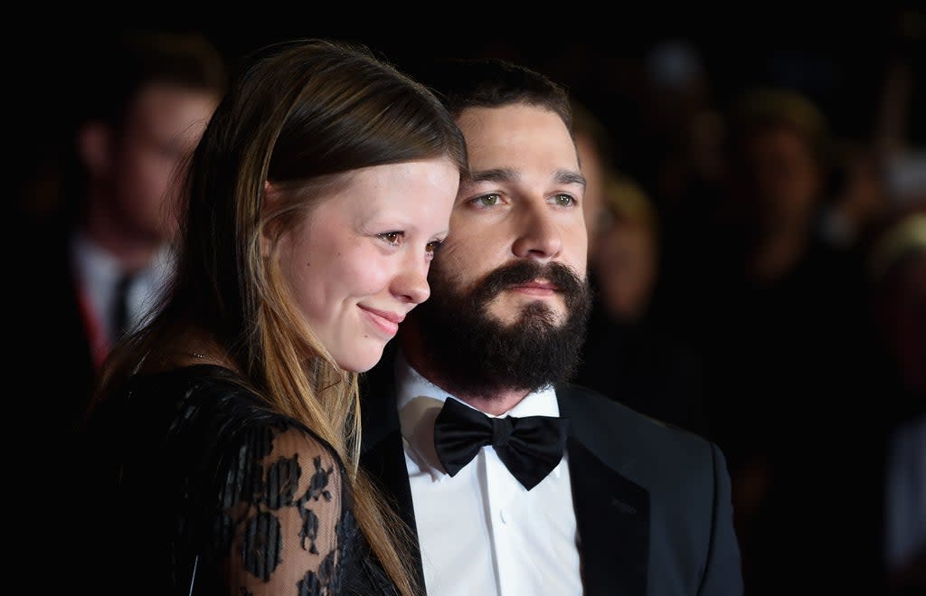 Mia Goth and actor Shia LeBeouf attend the closing night European Premiere gala red carpet arrivals for 