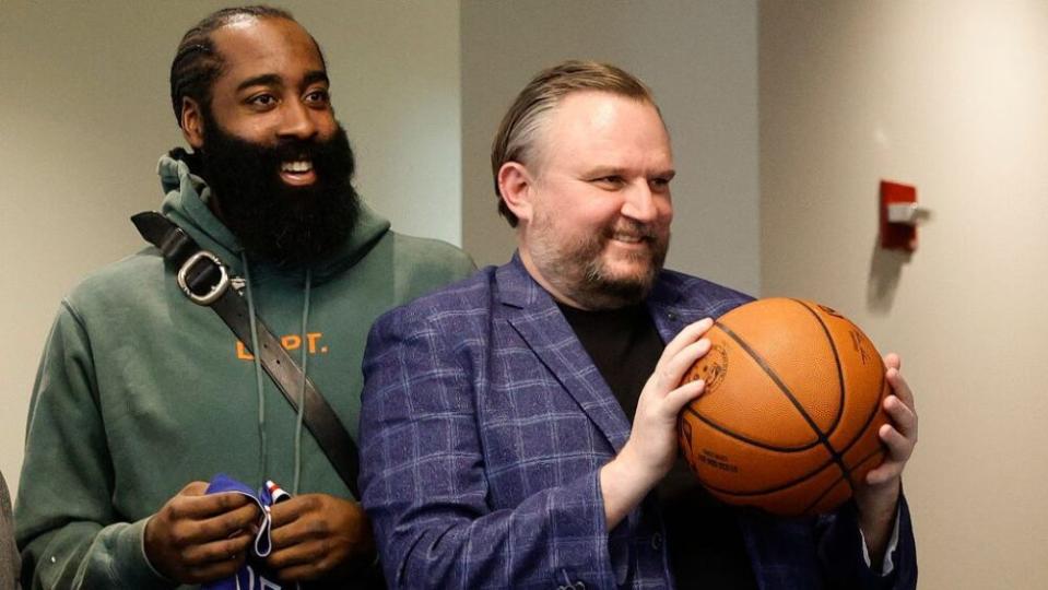 James Harden and 76ers president Daryl Morey