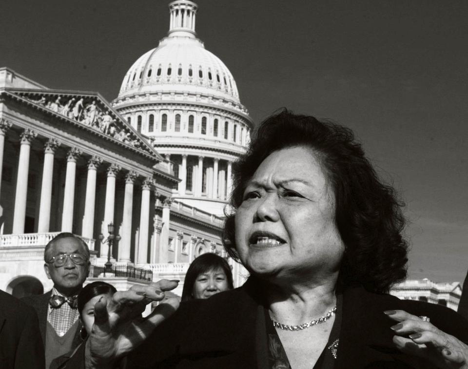 Rep. Patsy Mink, D-Hawaii, meets reporters on Capitol Hill in this Nov. 5, 1997, photo.