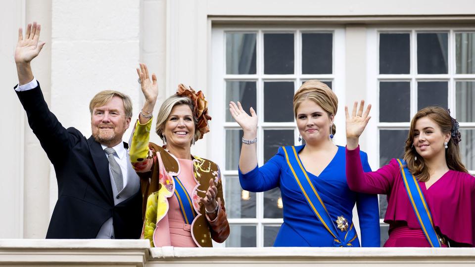 Dutch royals on the balcony at Noordeinde Palace on Prince's Day