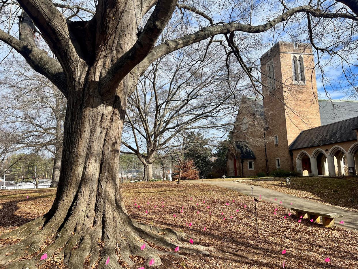 The BarberMcMurry-designed Grace Episcopal Church in Chattanooga, pictured on Dec. 23, 2023, sits in a rustic lot in the suburbs among several older trees.