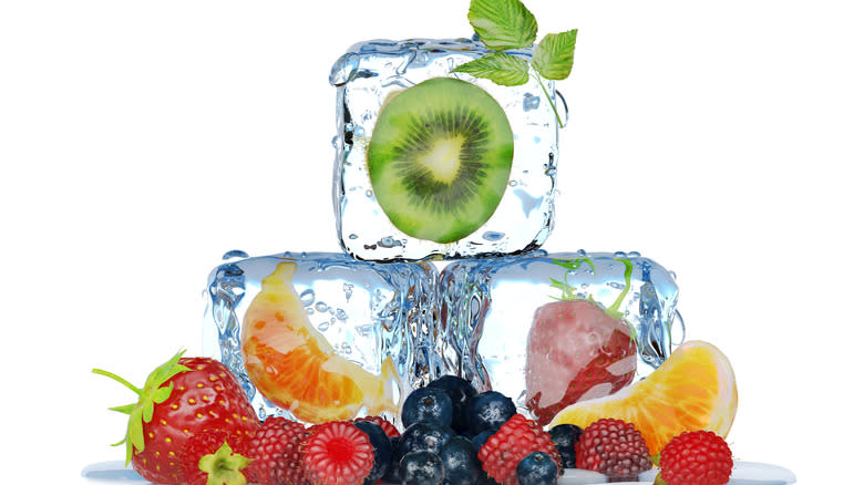 fruit-infused ice cubes and fruit
