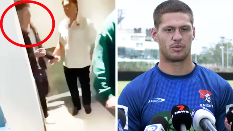 Kalyn Ponga (pictured right) during a press conference and (pictured far left) Ponga.