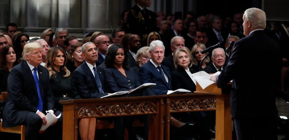 Trumps, Obamas, and Clintons Awkward Moments at Bush Funeral