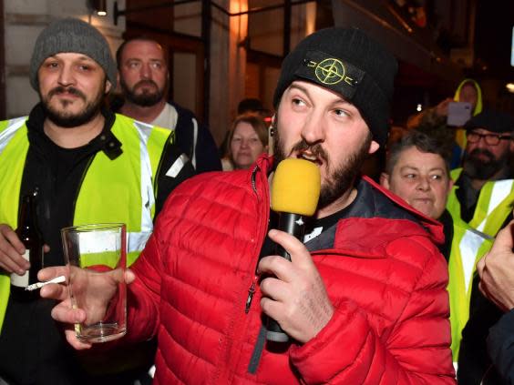 James Goddard speaks to supporters in Holborn on 12 January, 2019 (PA)