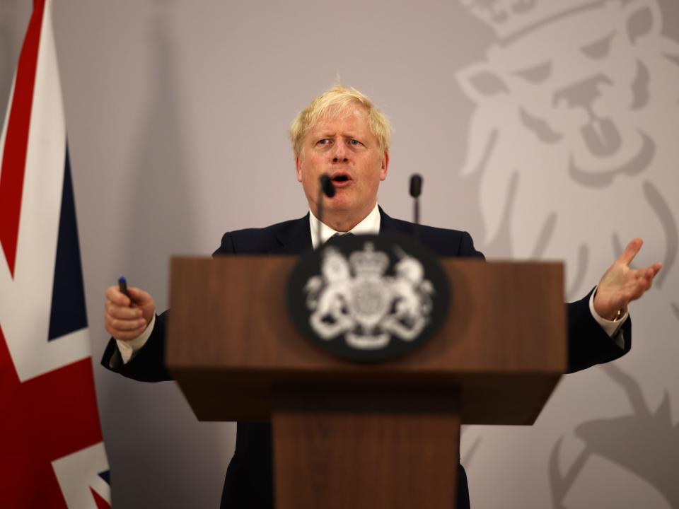 Boris Johnson at a press conference