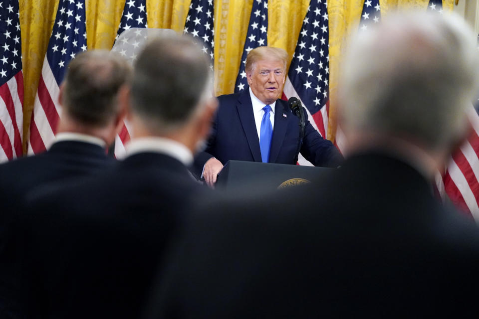 President Donald Trump speaks during an event to honor Bay of Pigs veterans, in the East Room of the White House, Wednesday, Sept. 23, 2020, in Washington. (AP Photo/Evan Vucci)