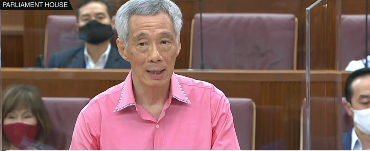 Singapore Prime Minister Lee Hsien Loong addresses Parliament on Tuesday, 1 September 2020. SCREENCAP: CNA YouTube channel