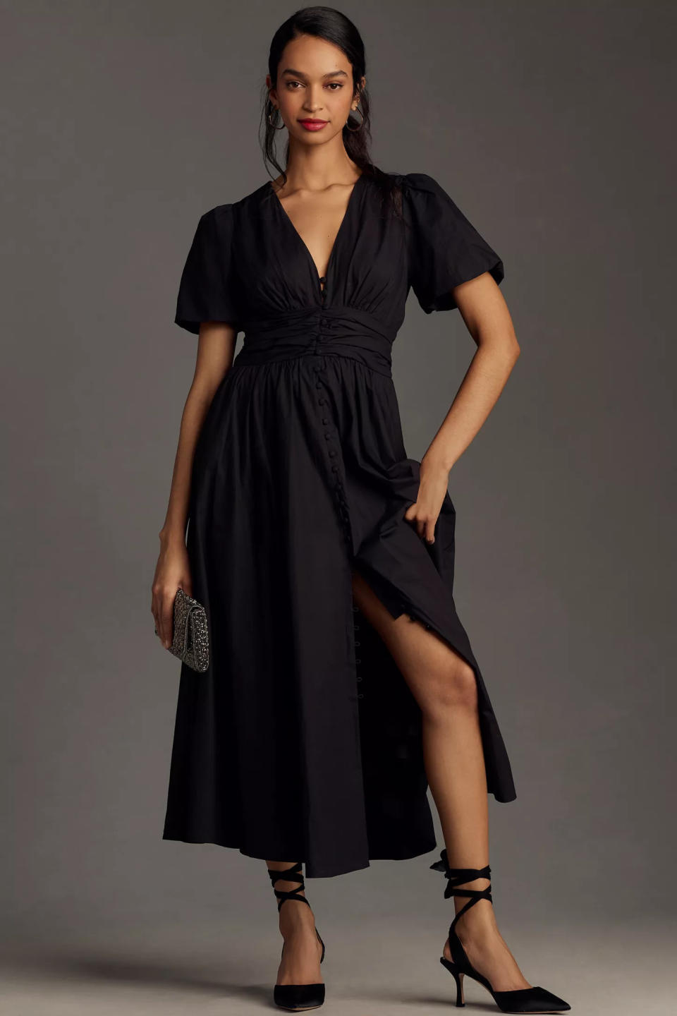 The Katerina Button-Front Dress in Black