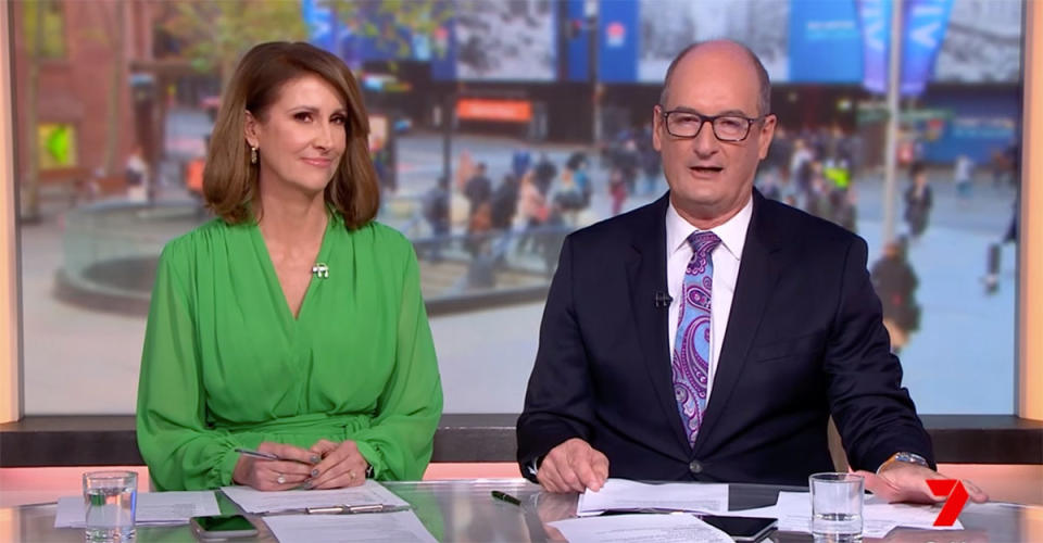 Nat Barr in green and Kochie on the Sunrise desk