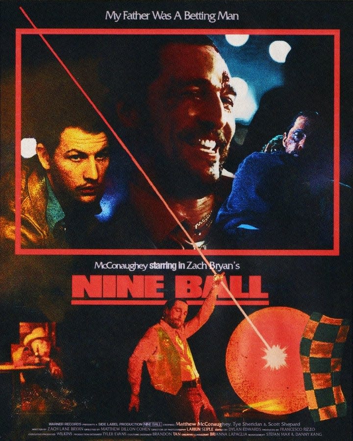 Zach Bryan's new video for his song "Nine Ball" stars Oscar winner Matthew McConaughey, Tye Sheridan and Scott Shepherd.