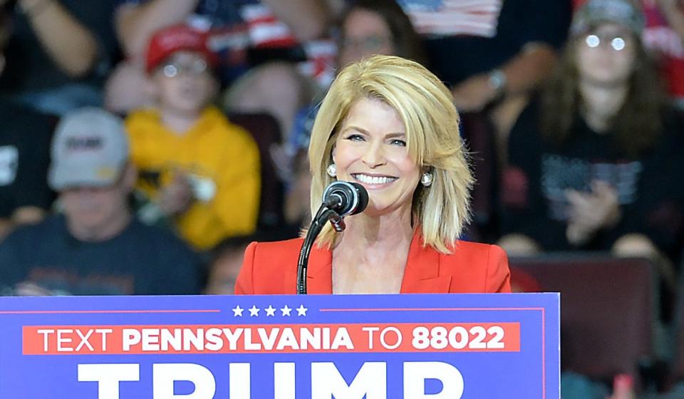 Former Trump Ambassador to Denmark Carla Sands speaks inside Erie Insurance Arena during the Donald Trump rally in Erie on Saturday.