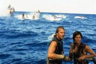 <b>‘Waterworld’</b> <br>The planet’s polar ice caps have completely melted and covered the Earth under water. Dry land is a myth and the remnants of humanity cling to ramshackle settlements and rusted boats. Kevin Coster stars as “the Mariner,” a solitary sailor who has evolved gills and webbed appendages to cope with the planet’s now wetter state. With deadly pirates roaming the world-spanning ocean, the sea drifter soon becomes the protector of a mysterious child with a map tattooed on her back – a map that could lead the dregs of mankind back to one of the few remaining islands. The mega-budgeted box office flop also had an apocalyptic effect on Costner’s subsequent career, unofficially marking the end of his tenure as an A-list leading man. <br> <br><b>How does the world end?</b> <br>Rising sea levels caused by climate change-induced polar ice cap melt.