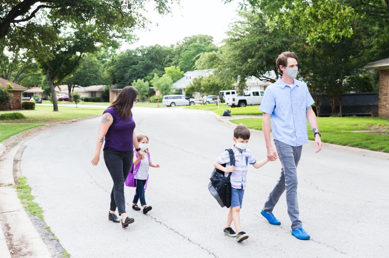 Patterns of segregation may repeat if parents continually choose schools like the ones they attended. <a href="https://www.gettyimages.com/detail/photo/family-enjoys-walk-home-from-neighborhood-school-royalty-free-image/1250064135?phrase=parents%2Btake%2Bkids%2Bto%2Bschool" rel="nofollow noopener" target="_blank" data-ylk="slk:SDI Productions via Getty Images;elm:context_link;itc:0;sec:content-canvas" class="link ">SDI Productions via Getty Images</a>