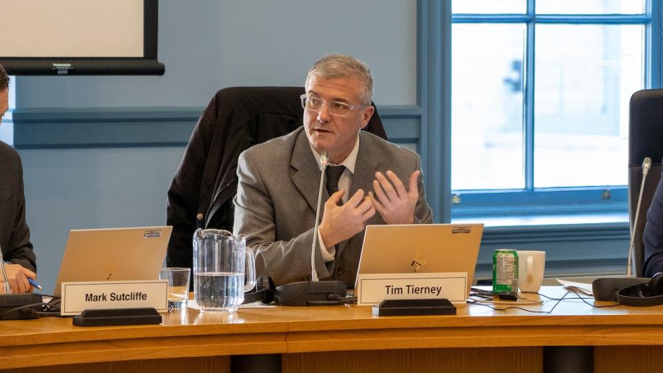 Beacon Hill-Cyrville Coun. Tim Tierney speaks at Ottawa City Hall on Feb. 6, 2024.