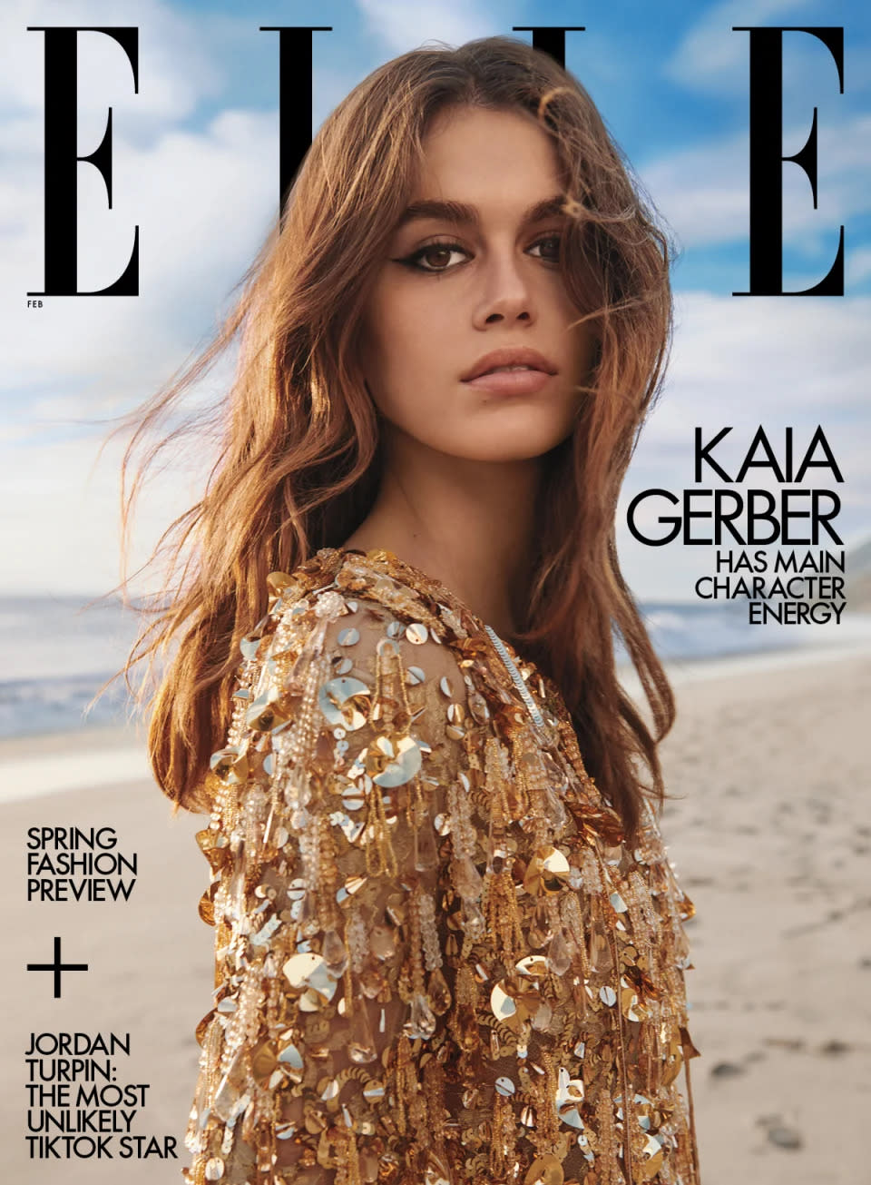 Gerber en la portada de la edición de febrero de 2023 de la revista Elle. (Foto: Cass Bird para Elle)