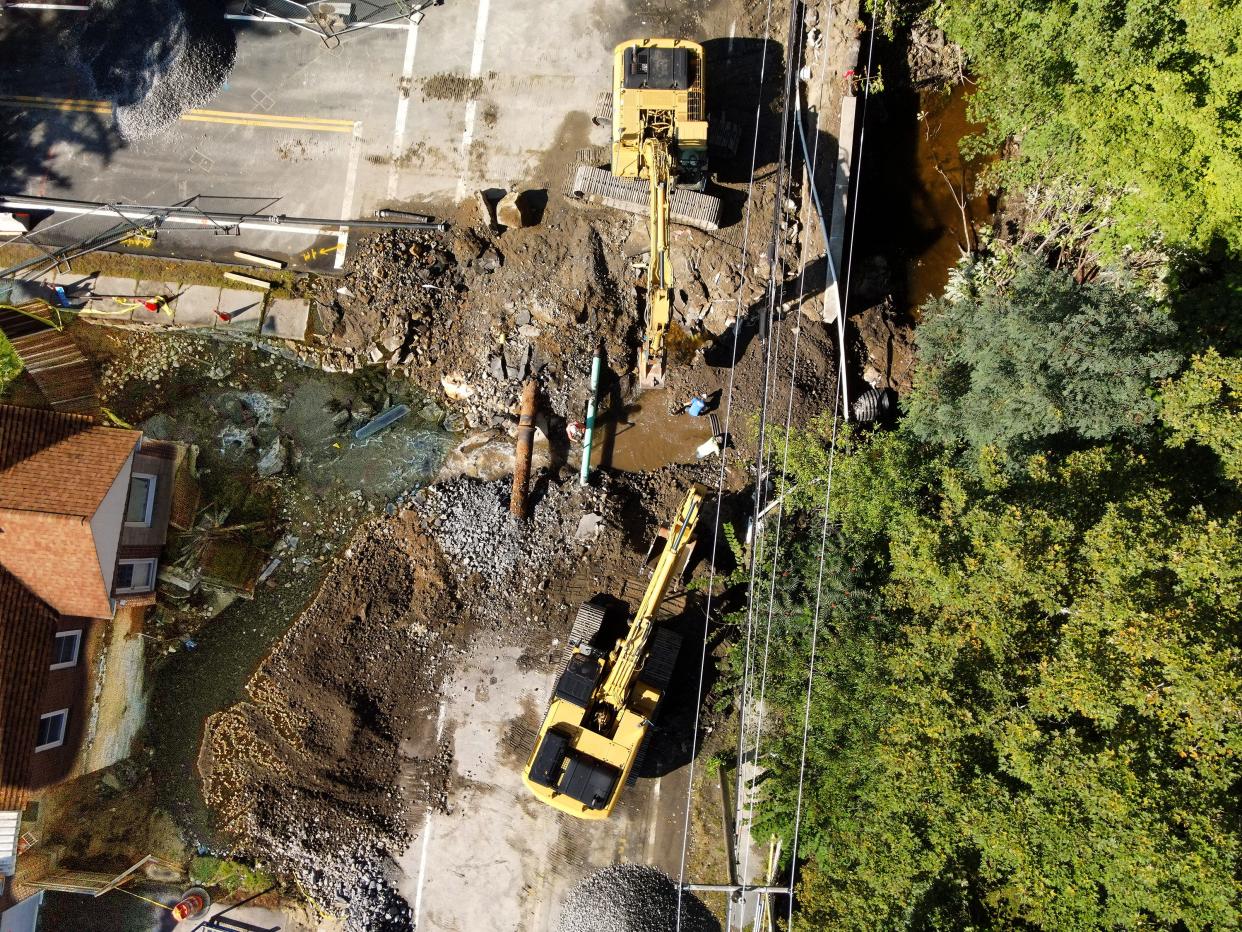 Construction work took place outside the Obins' house at the corner of Pleasant and Colburn streets on Tuesday.