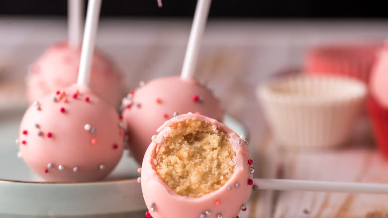 Pink cake pops on sticks