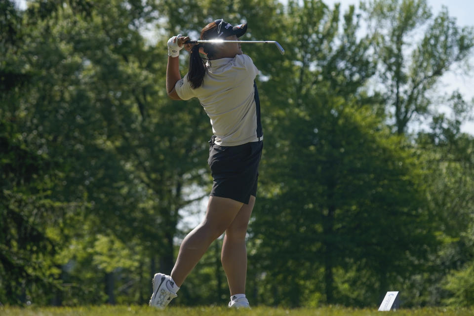 Hae Ran Ryu, of South Korea, hits off the sixth tee during the final round of the LPGA Cognizant Founders Cup golf tournament, Sunday, May 14, 2023, in Clifton, N.J. (AP Photo/Seth Wenig)