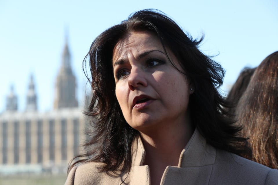 MP Heidi Allen joins Derry Girls cast members Siobhan McSweeney and Nicola Coughlan and women impacted by Northern Ireland's strict abortion laws on Westminster Bridge in London to demand legislative change.